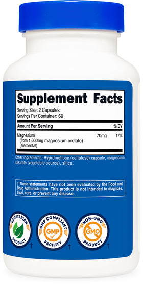 Nutricost Magnésium Orotate 1000mg capsules sur fond blanc