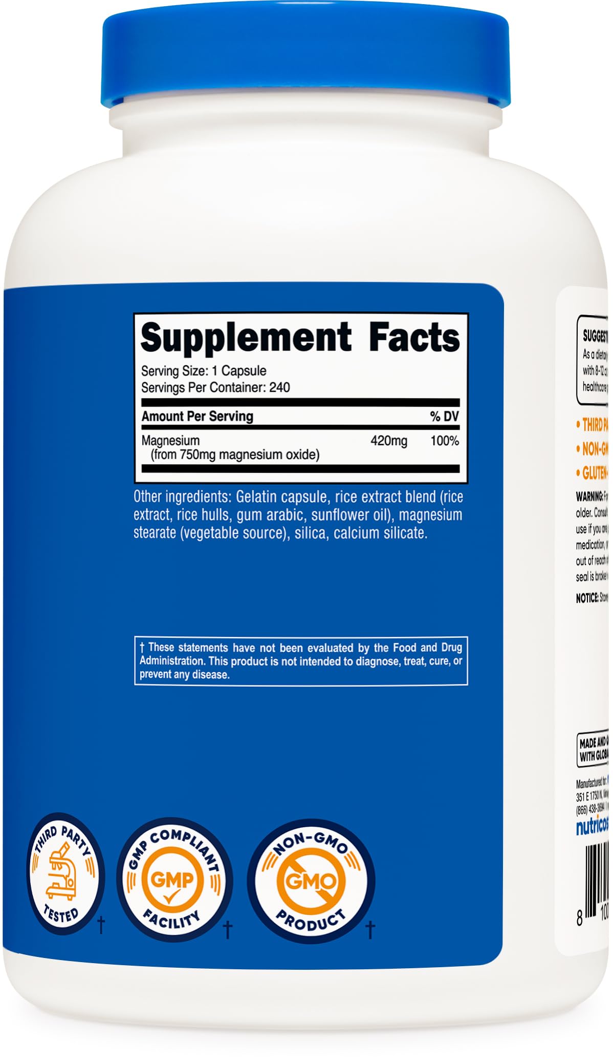 Nutricost Magnésium Oxide 750mg flacon ouvert