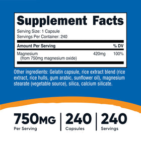 Nutricost Magnésium Oxide capsules vue de côté
