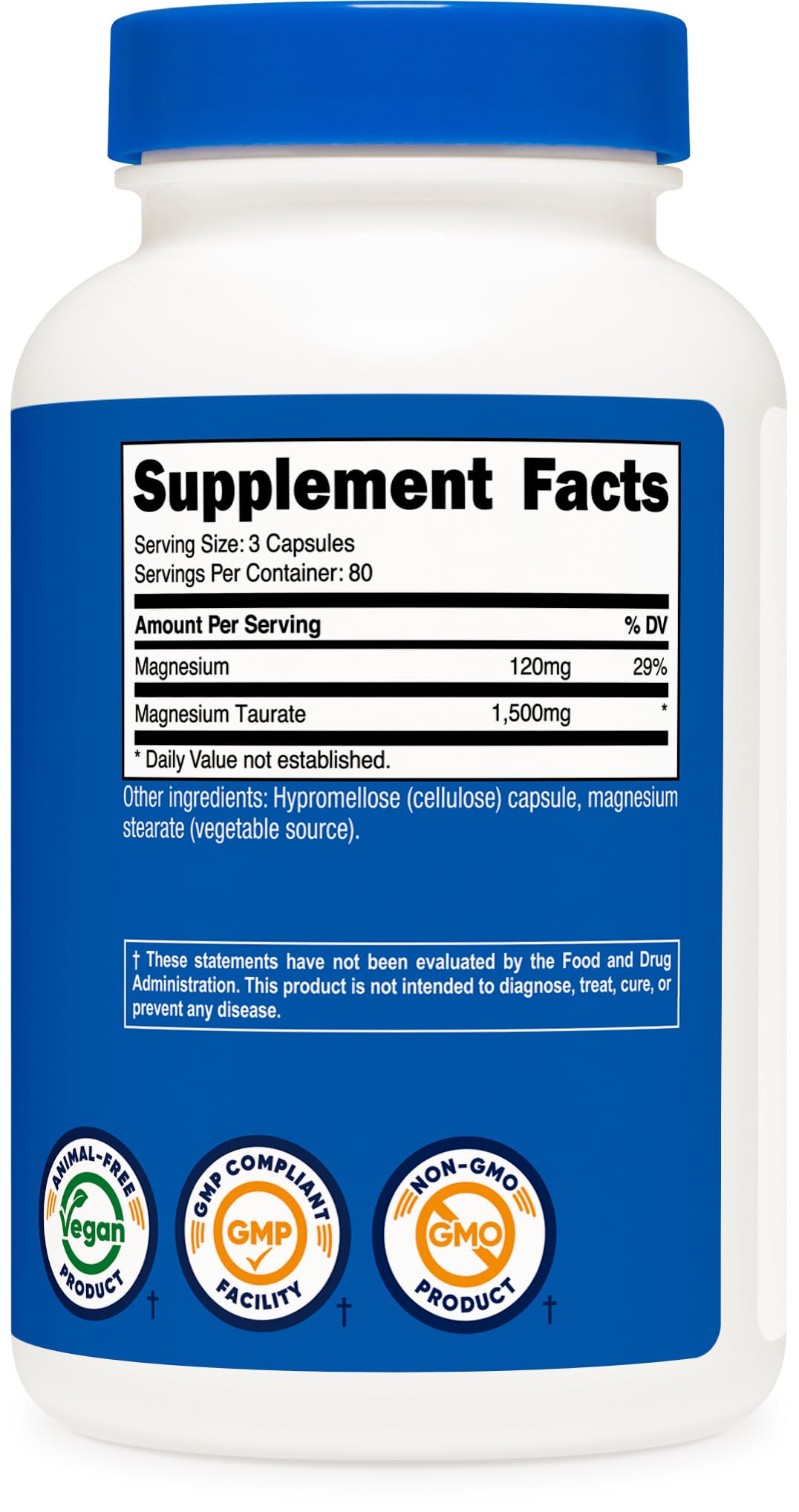 Nutricost Magnésium Taurate 240 capsules côté droit