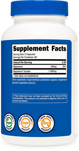 Nutricost Magnésium Taurate 240 capsules côté droit