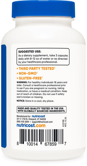 Nutricost Magnésium Taurate 240 capsules côté gauche