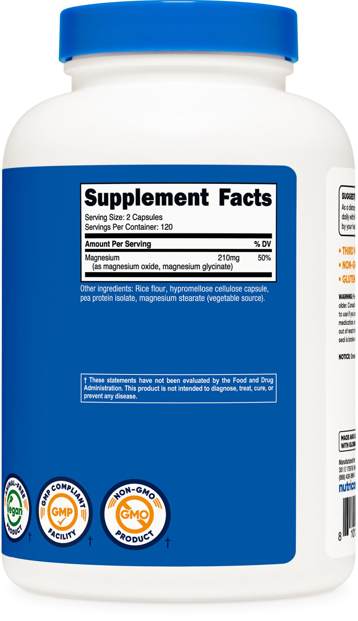 Nutricost Magnesium+ vue de côté avec dosage affiché