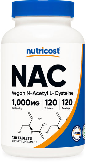 Nutricost N-Acetyl L-Cysteine 1000mg 120 comprimés vue de face