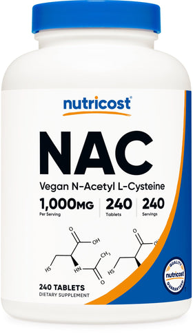 Nutricost N-Acetyl L-Cysteine 1000mg 240 comprimés véganes, vue de face