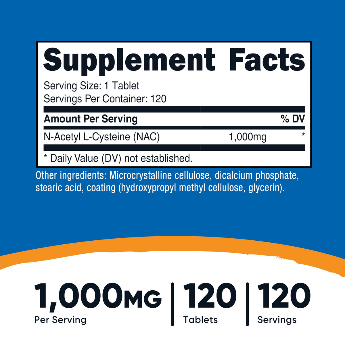 Nutricost N-Acetyl L-Cysteine 1000mg étiquette et ingrédients