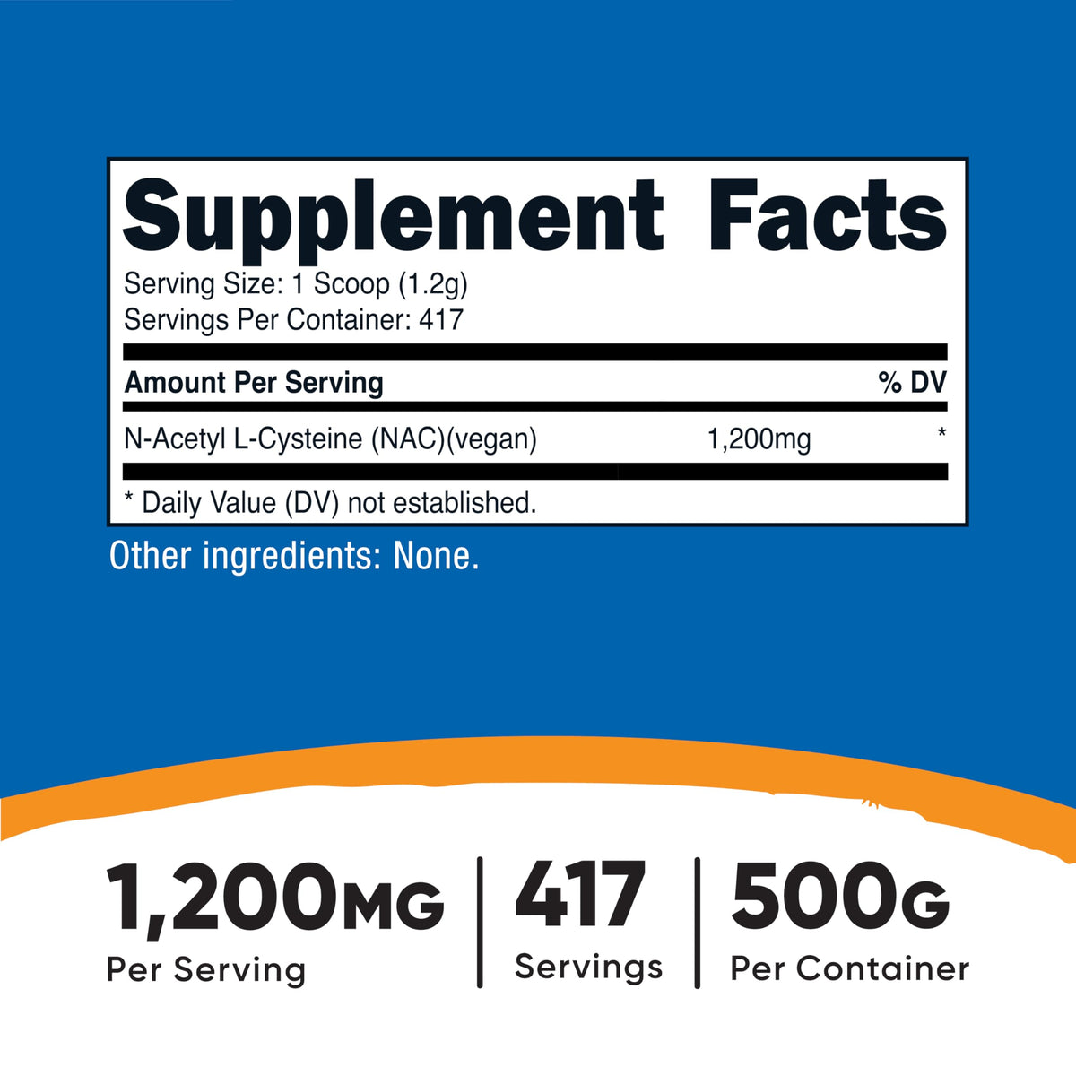 Nutricost N-Acetyl L-Cystéine 500g étiquette détaillée