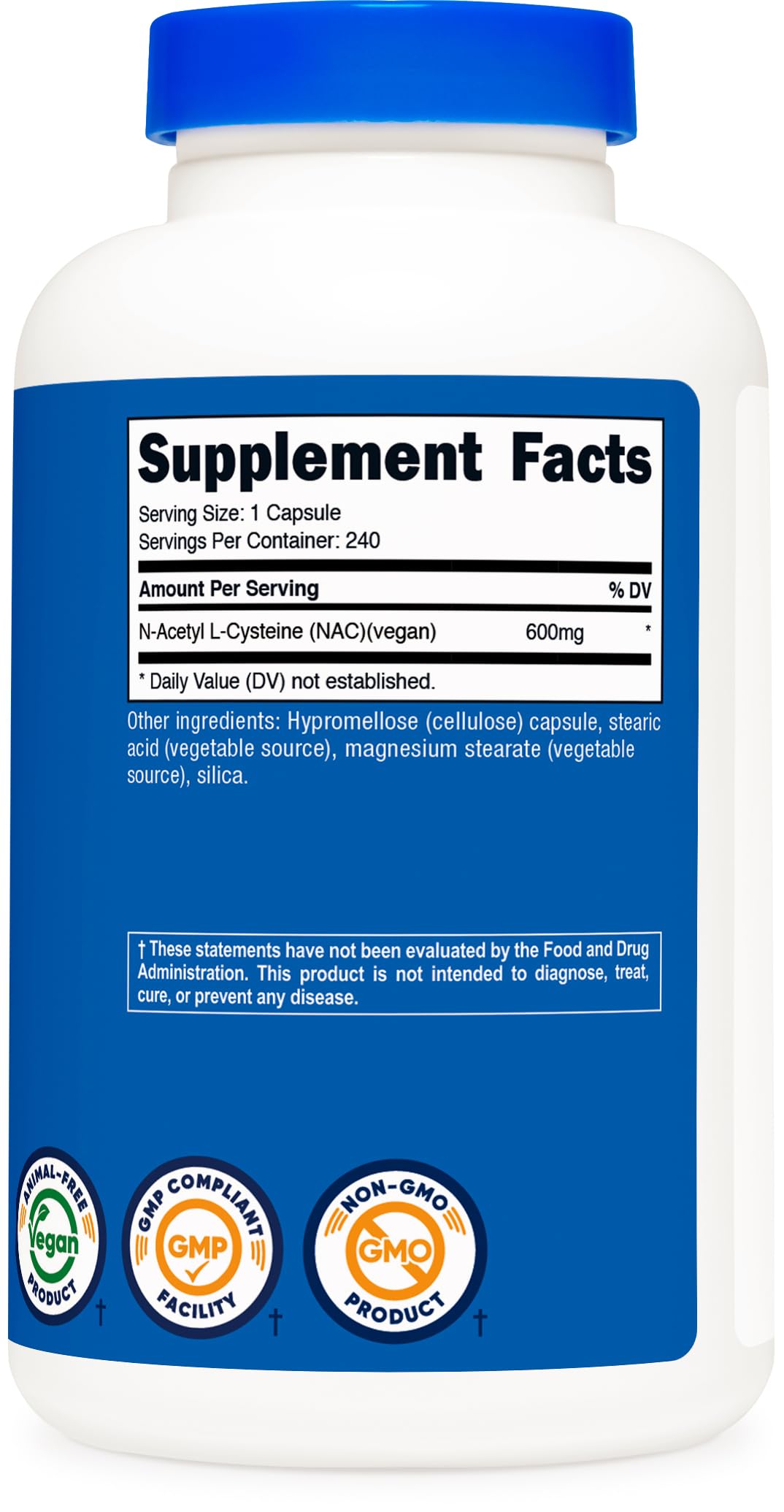 Nutricost N-Acetyl L-Cysteine capsules sur fond blanc