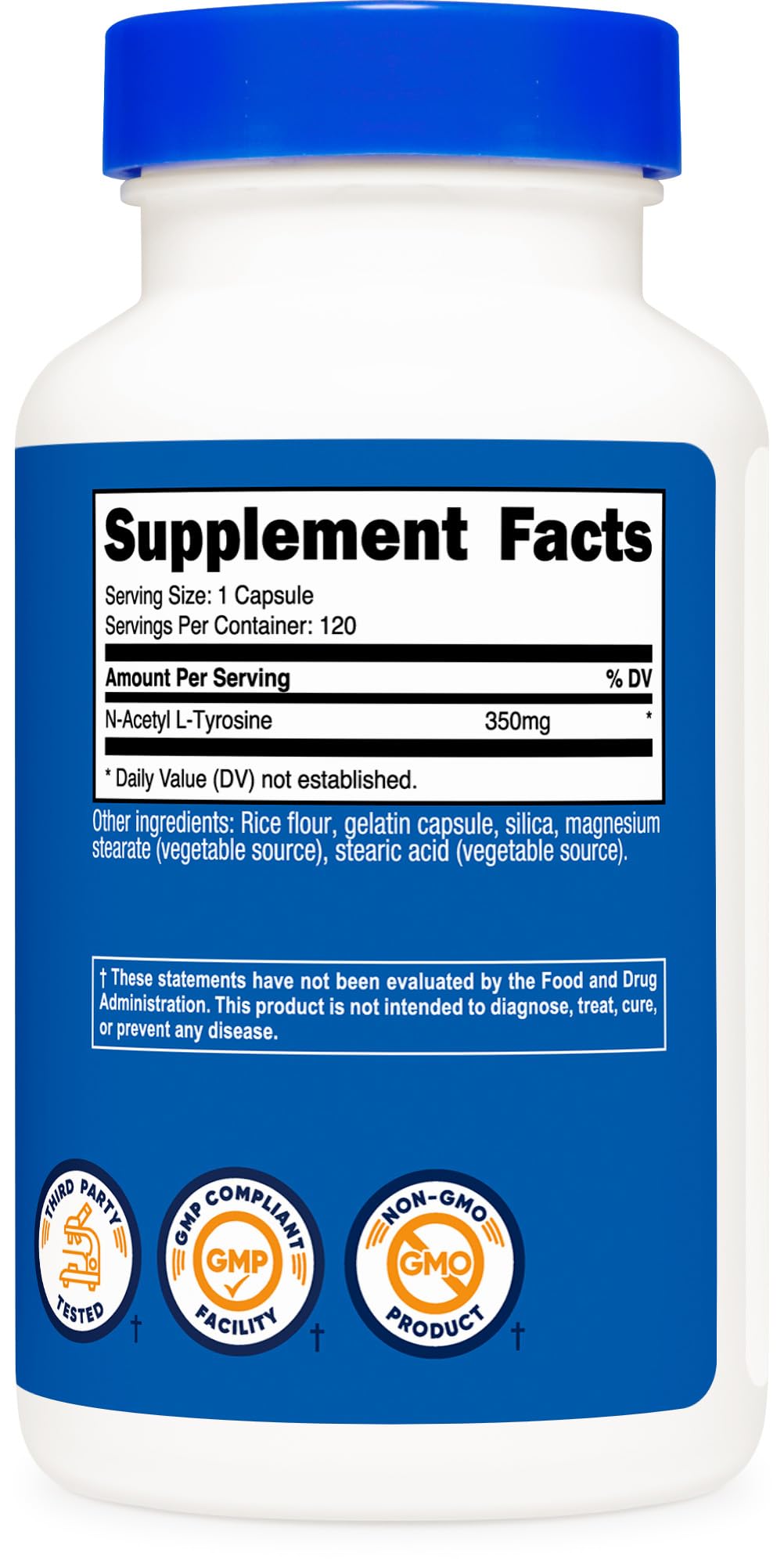 Nutricost N-Acetyl L-Tyrosine 350mg avec étiquette des ingrédients