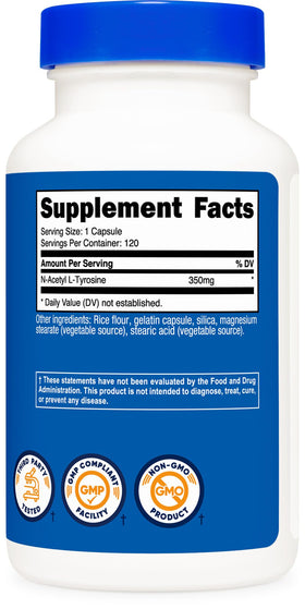 Nutricost N-Acetyl L-Tyrosine 350mg avec étiquette des ingrédients