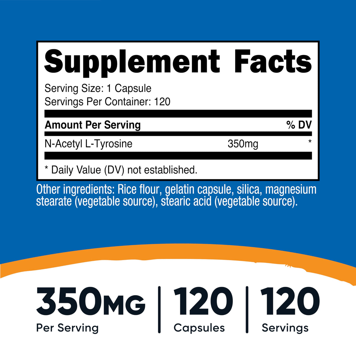 Nutricost N-Acetyl L-Tyrosine 350mg capsules vue de côté