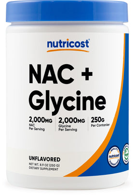 Nutricost NAC + Glycine Poudre 250g vue avant avec étiquette