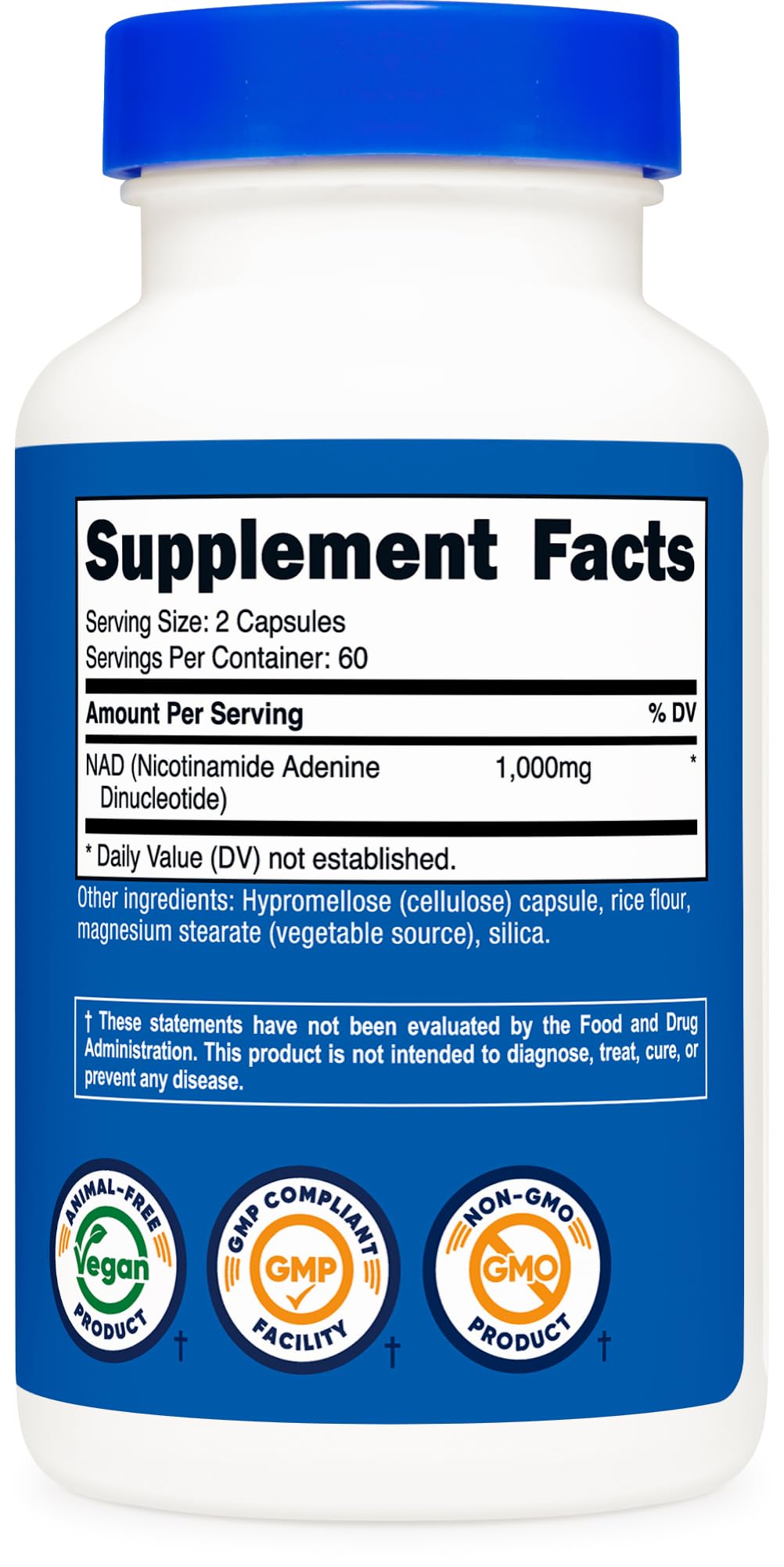 Nutricost NAD+ 1 000 mg 120 capsules sur une table