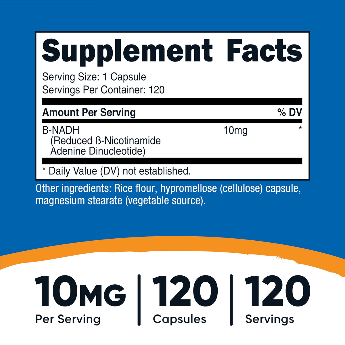 Nutricost NADH 10mg capsules ouvertes montrant la taille