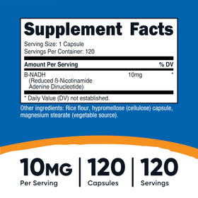 Nutricost NADH 10mg capsules ouvertes montrant la taille
