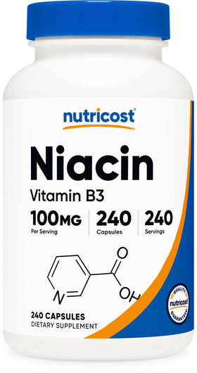 Nutricost Niacine 100mg 240 capsules vue de face