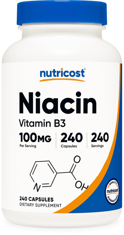 Nutricost Niacine 100mg 240 capsules vue de face