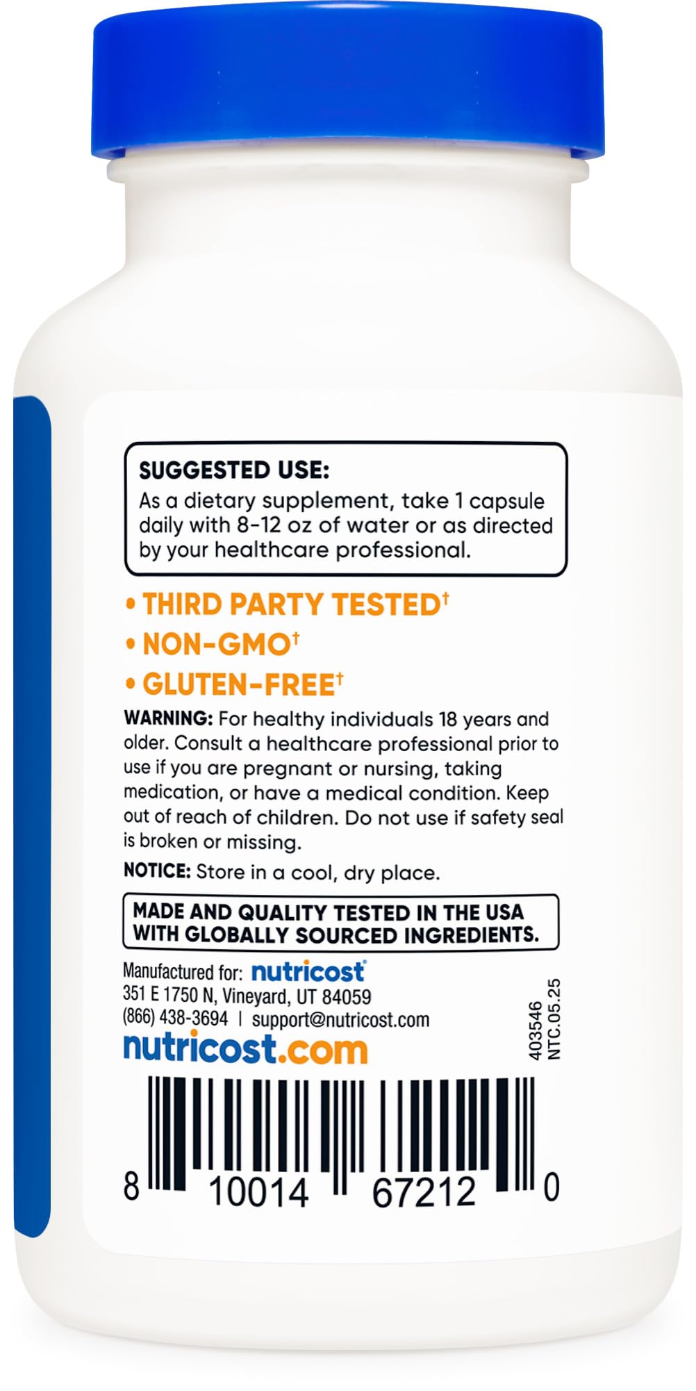 Nutricost Niacine Flush-Free 500mg capsules sur fond blanc