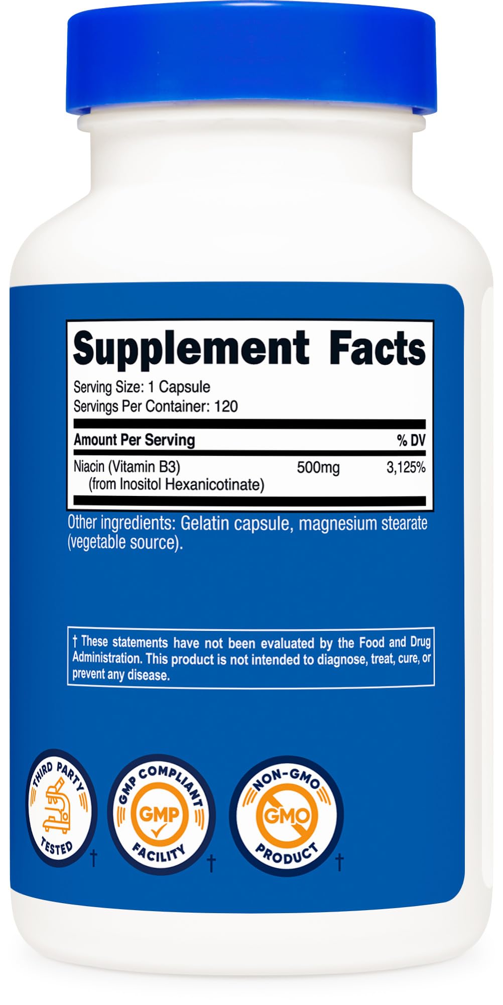 Nutricost Niacine Flush-Free 500mg, capsules sur une table