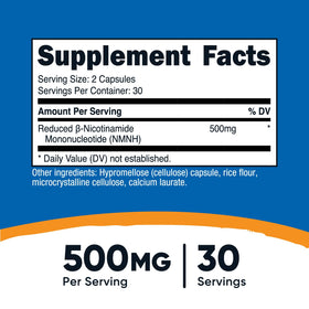 Nutricost NMNH 500mg capsules avec étiquette