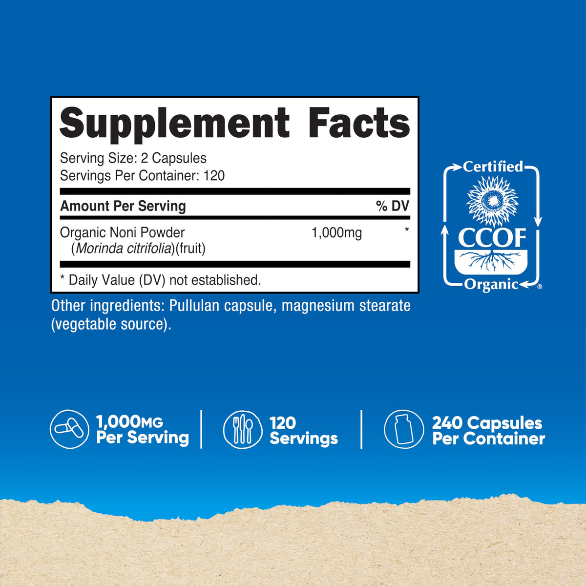 Nutricost Noni Capsules composants et étiquette