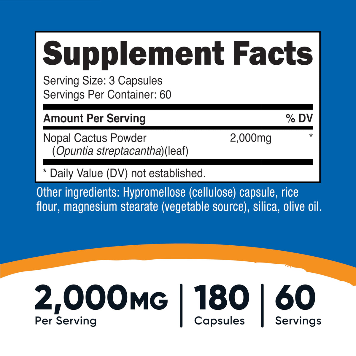 Nutricost Nopal Cactus 2000mg 180 Capsules Vegan - dos de l'emballage
