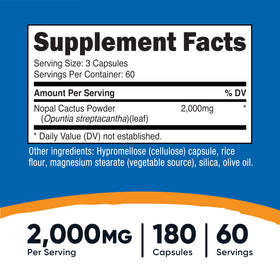 Nutricost Nopal Cactus 2000mg 180 Capsules Vegan - dos de l'emballage