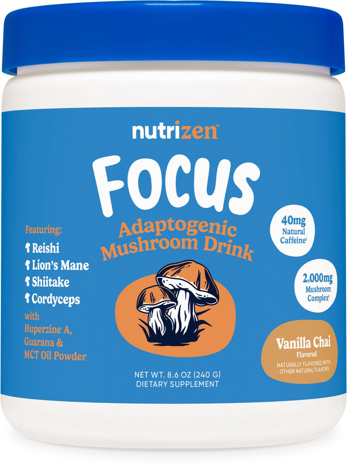 Nutricost Nutrizen AM Focus Boisson Adaptogène Vanille Chai vue de face