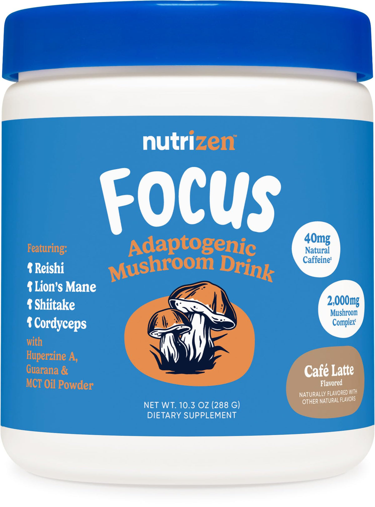 Nutricost Nutrizen AM Focus boisson aux champignons café latte avant vue