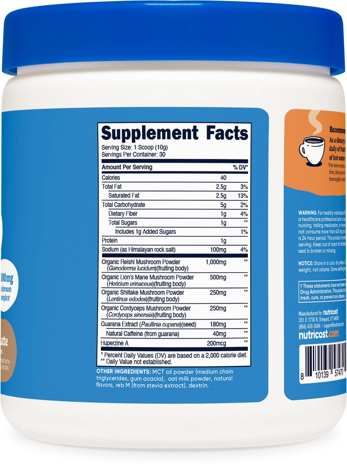 Nutricost Nutrizen AM Focus boisson champignons sur une table