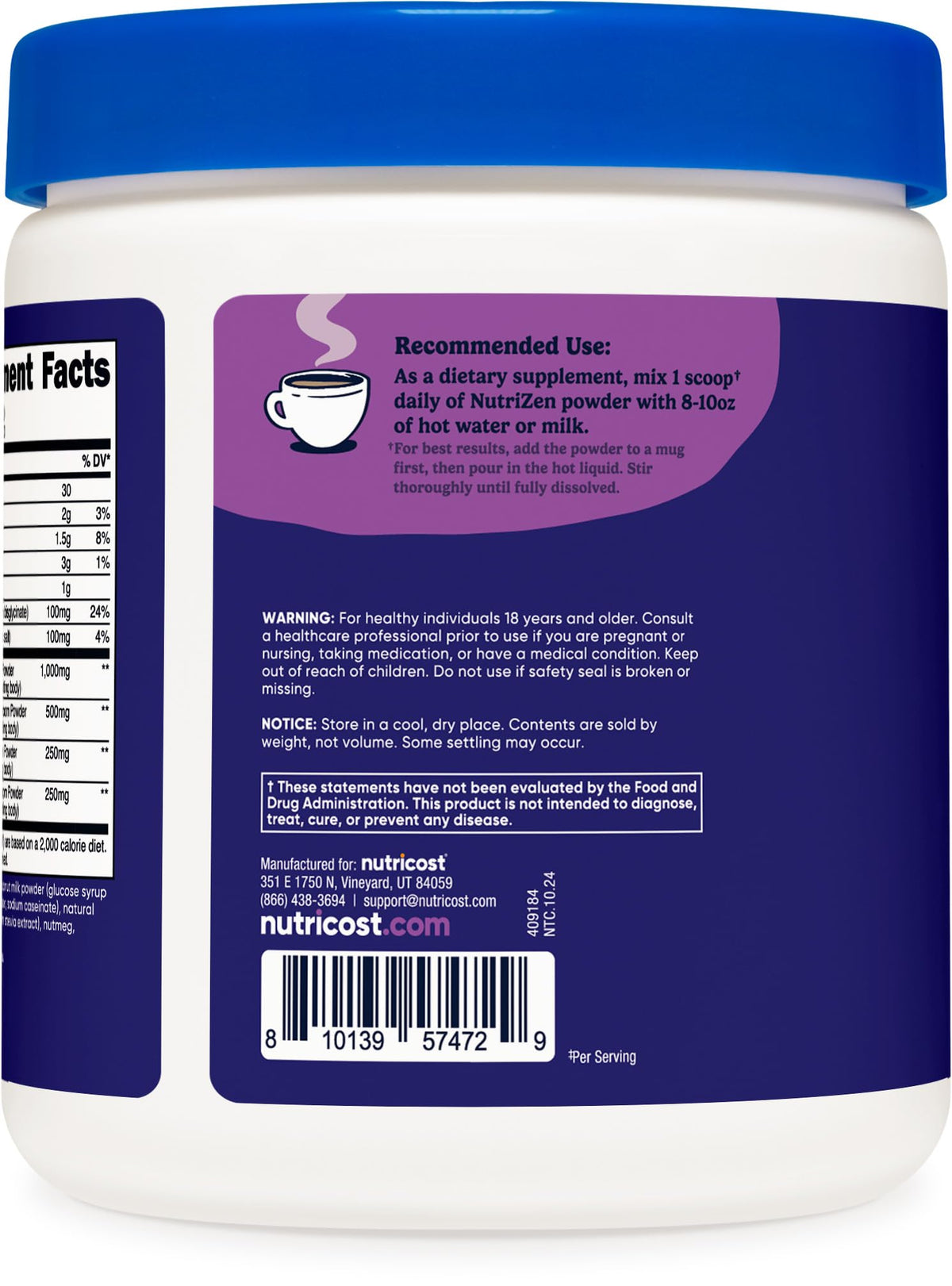 Nutricost Nutrizen PM boisson adaptogène Caramel Chai avec cuillère