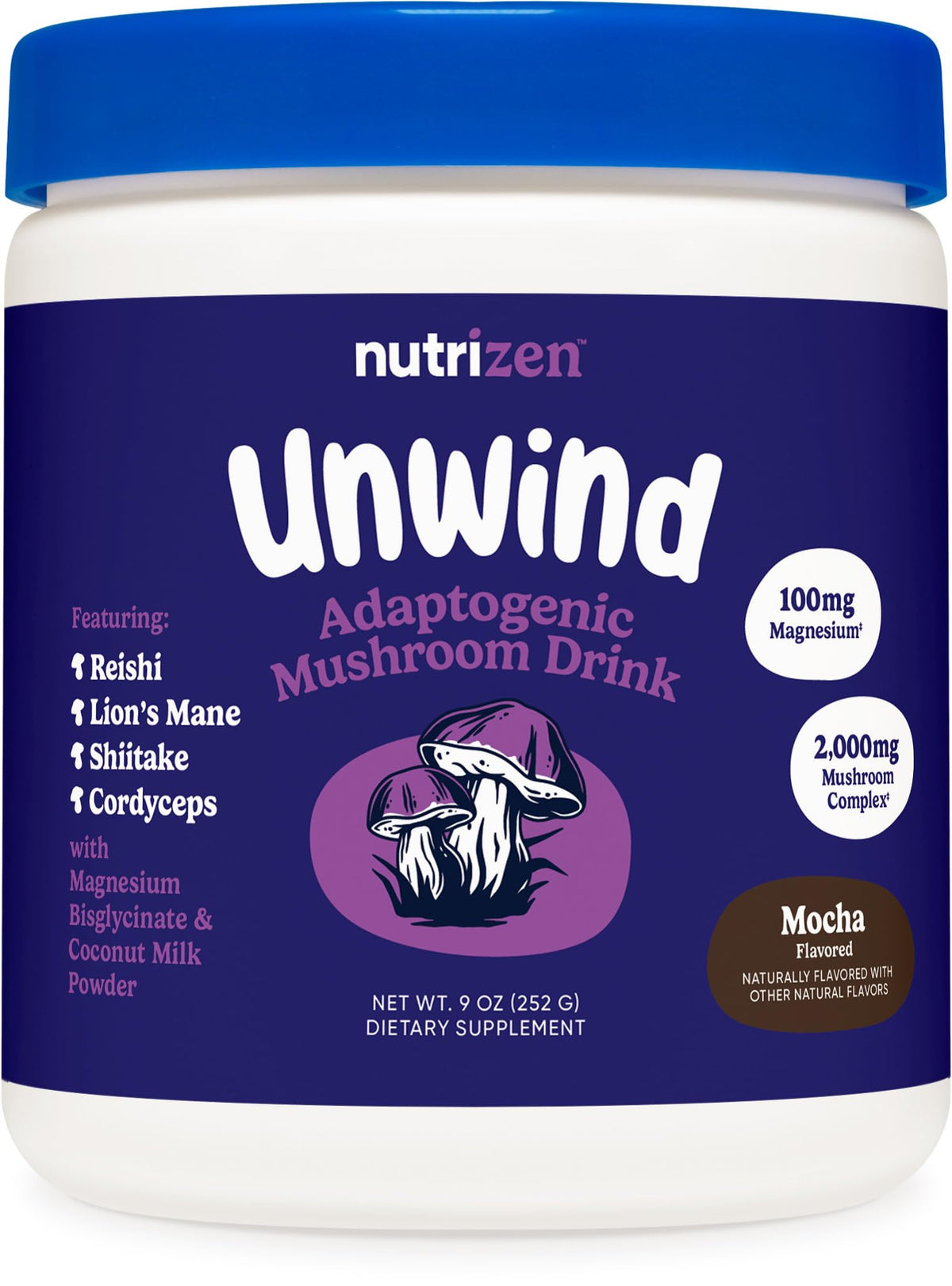 Nutricost Nutrizen PM boisson adaptogène champignon mocha vue avant