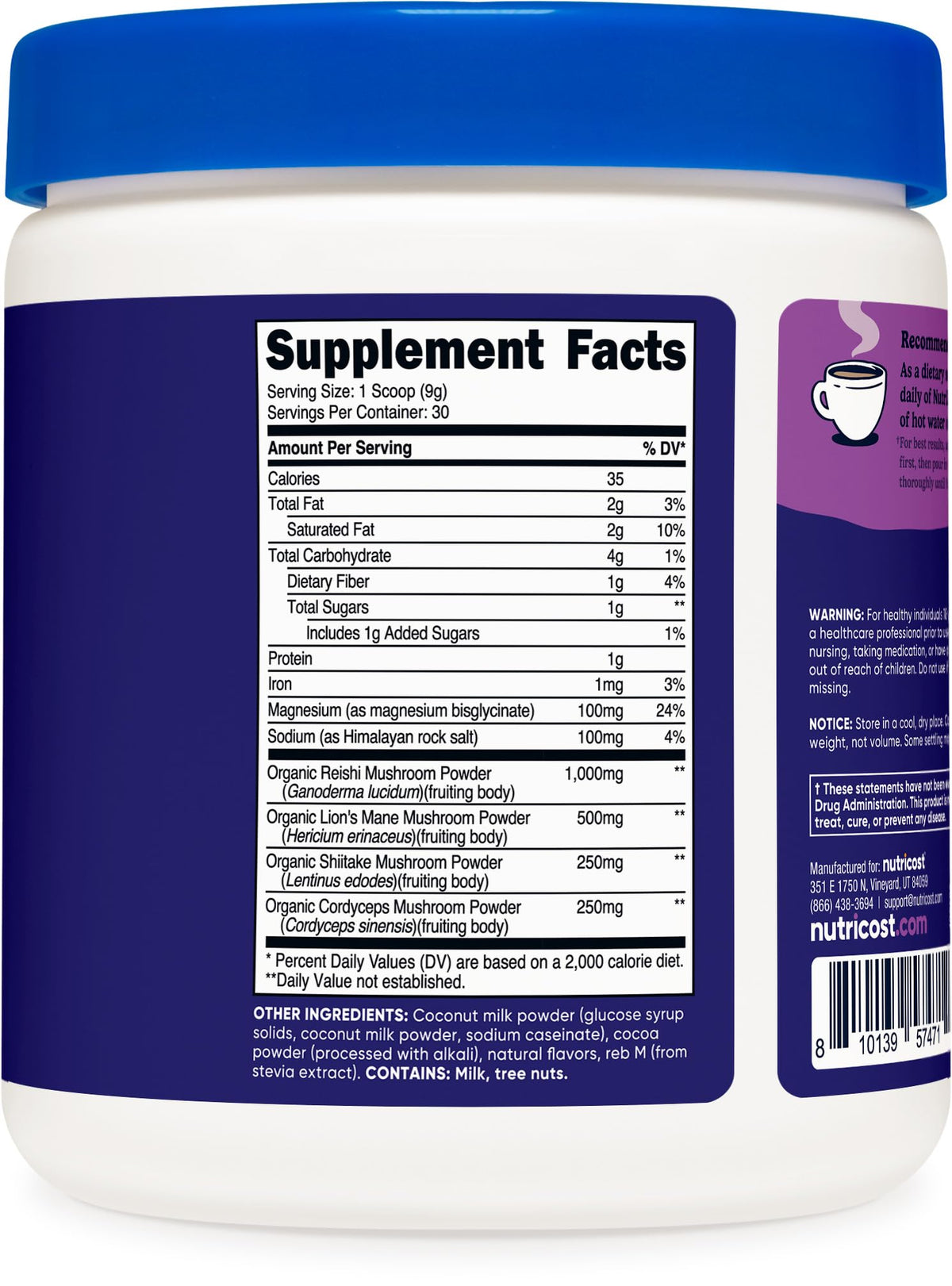Nutricost Nutrizen PM Boisson Chocolat vue arrière avec informations nutritionnelles