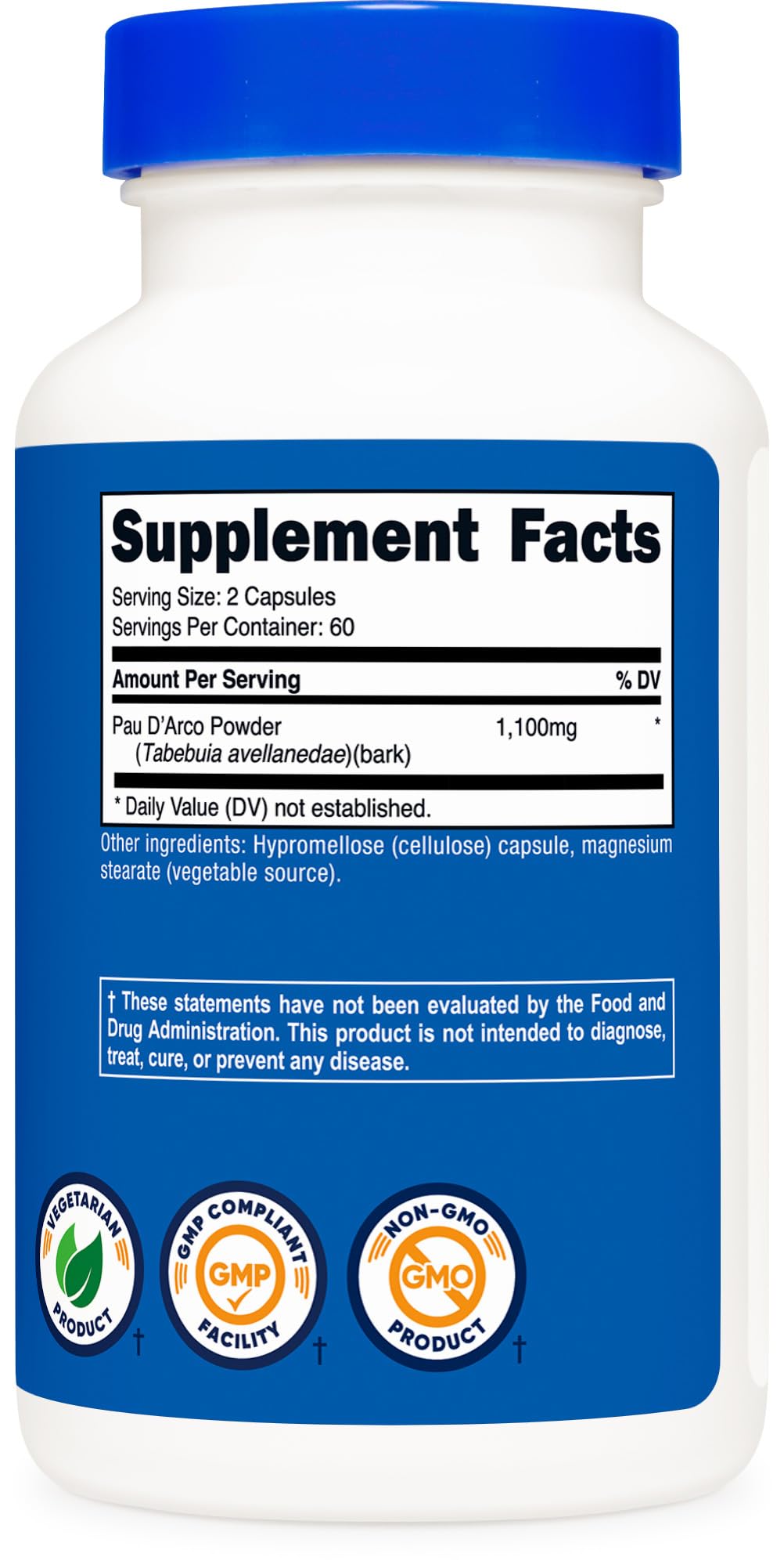 Nutricost Pau D'Arco avec ingrédients et informations sur le produit