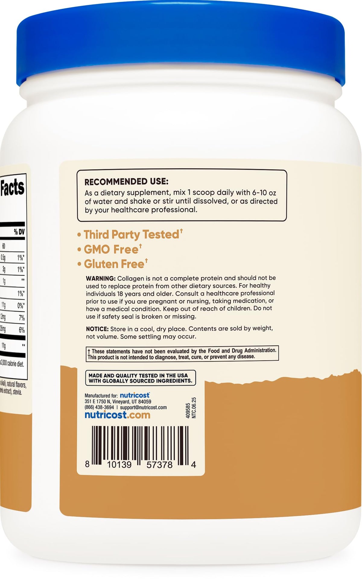 Nutricost Peptides de Collagène sur une table avec des ingrédients pour smoothie