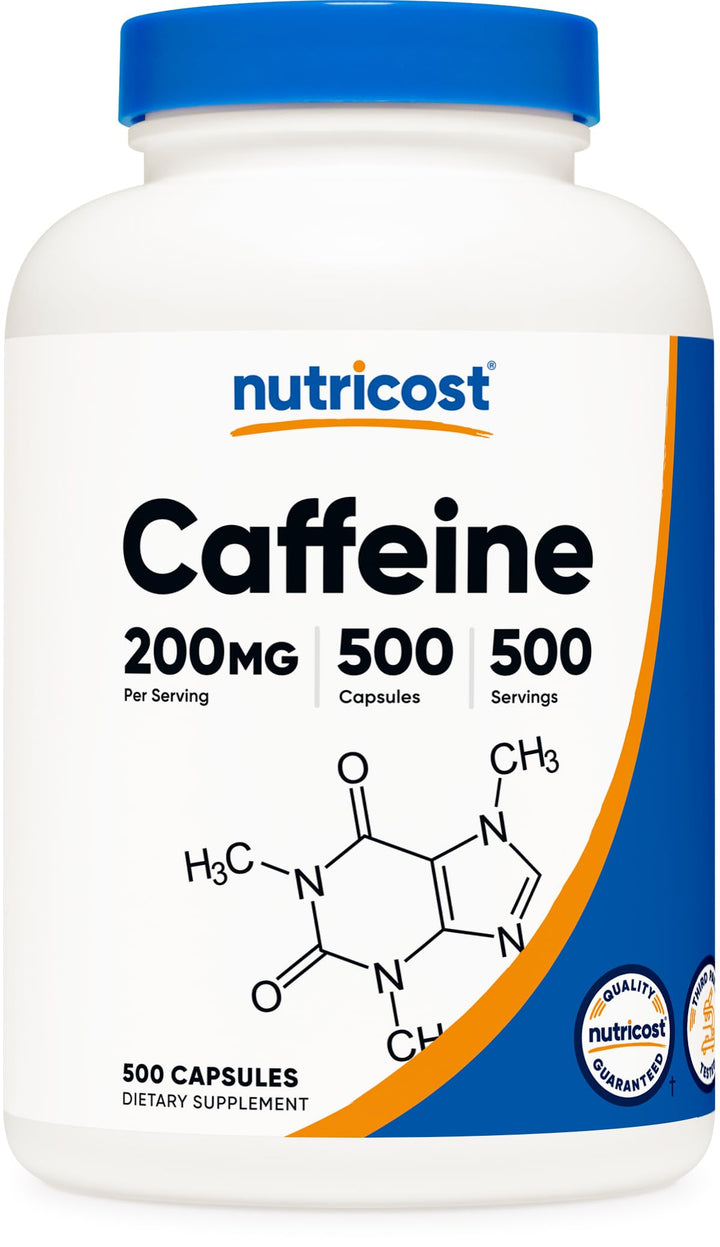 Nutricost Pilules de Caféine 200mg, 500 capsules vue de face