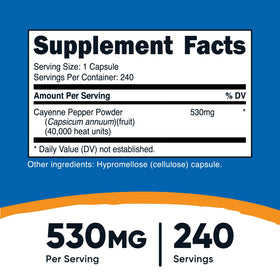 Nutricost Poivre de Cayenne 240 capsules avec étiquette