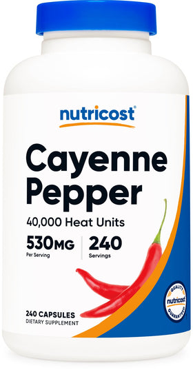 Nutricost Poivre de Cayenne 530mg 240 capsules vue de face
