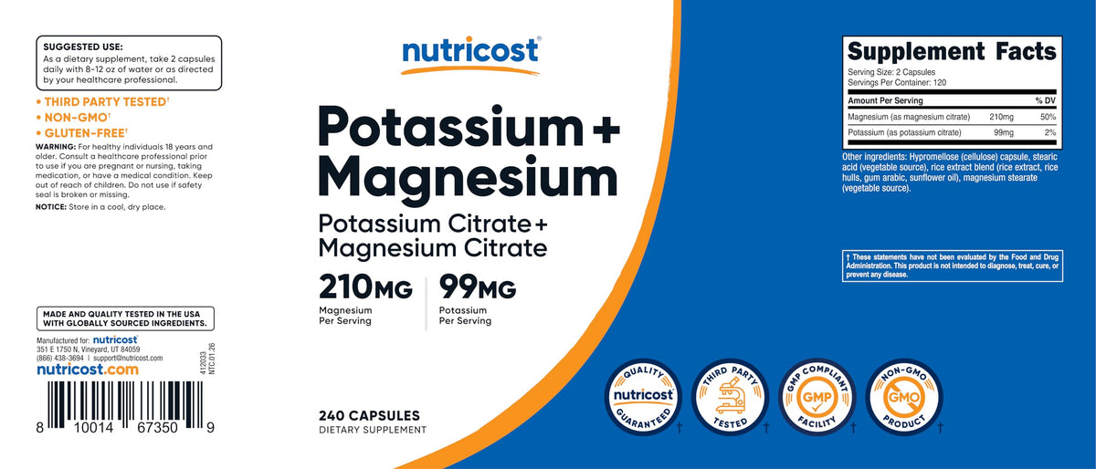 Nutricost Potassium 240 Capsules avec d'autres compléments alimentaires