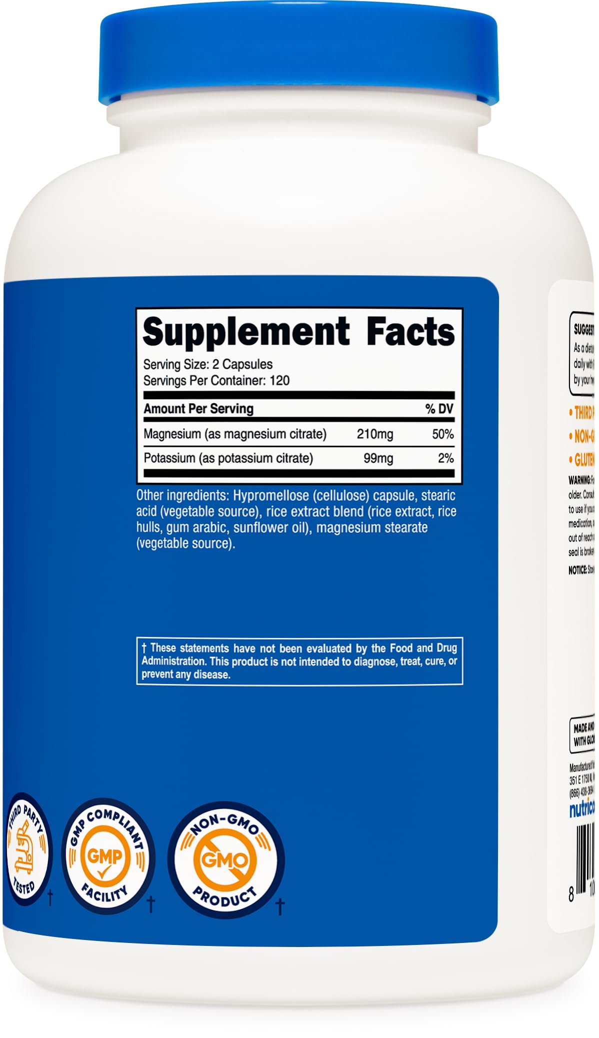 Nutricost Potassium 240 Capsules vue de côté