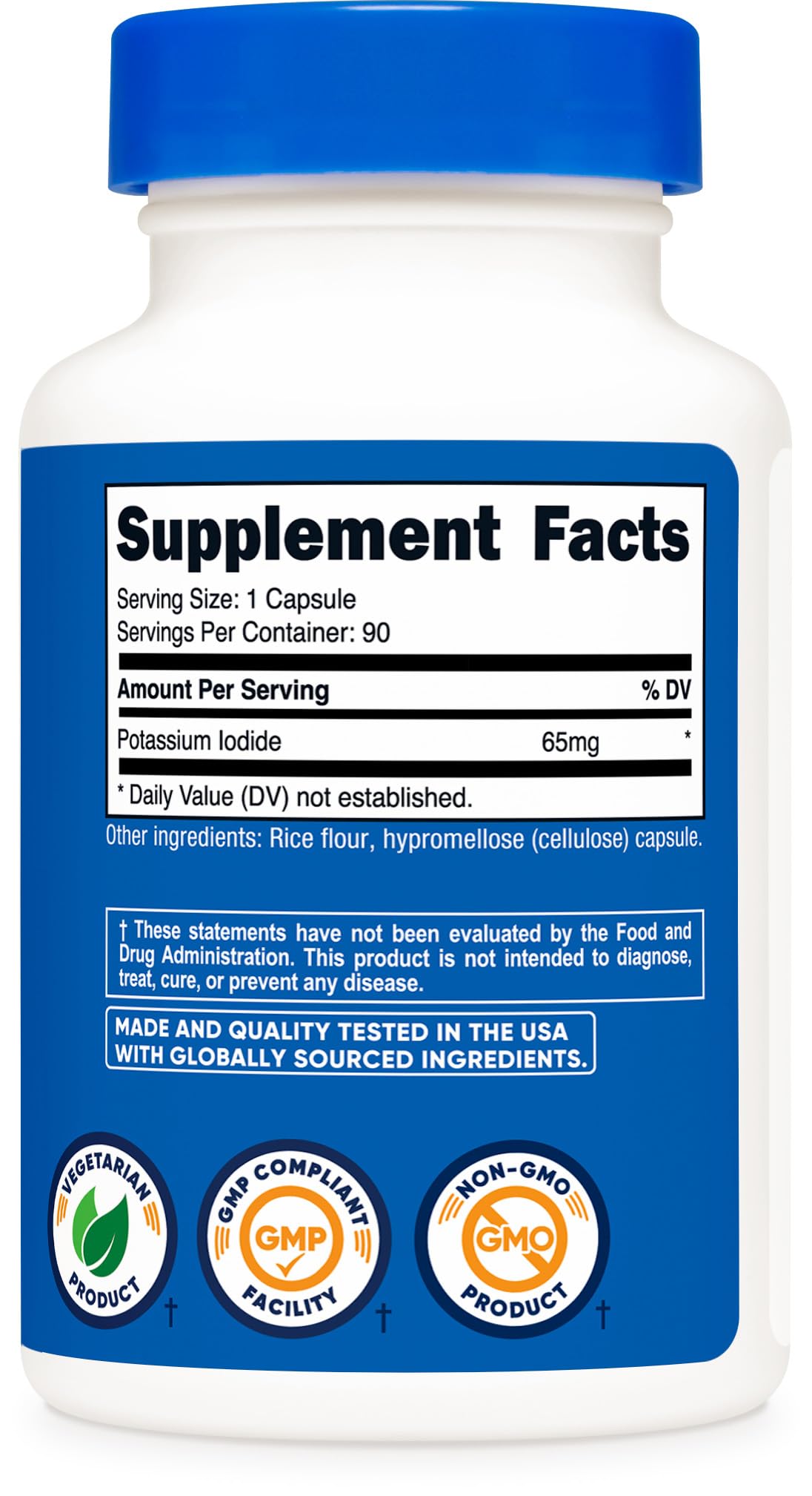 Nutricost Potassium Iodide 90 capsules sur table en bois