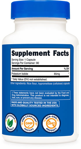 Nutricost Potassium Iodide 90 capsules sur table en bois