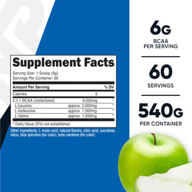 Nutricost Poudre BCAA 2:1:1 630g Saveur Pomme Verte étiquette