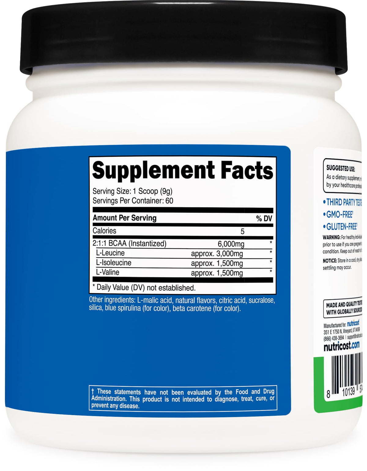 Nutricost Poudre BCAA 2:1:1 630g Saveur Pomme Verte sur table