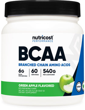 Nutricost Poudre BCAA 2:1:1 630g Saveur Pomme Verte vue de face