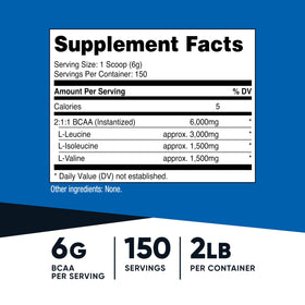 Nutricost Poudre BCAA 2:1:1 contenant et étiquette