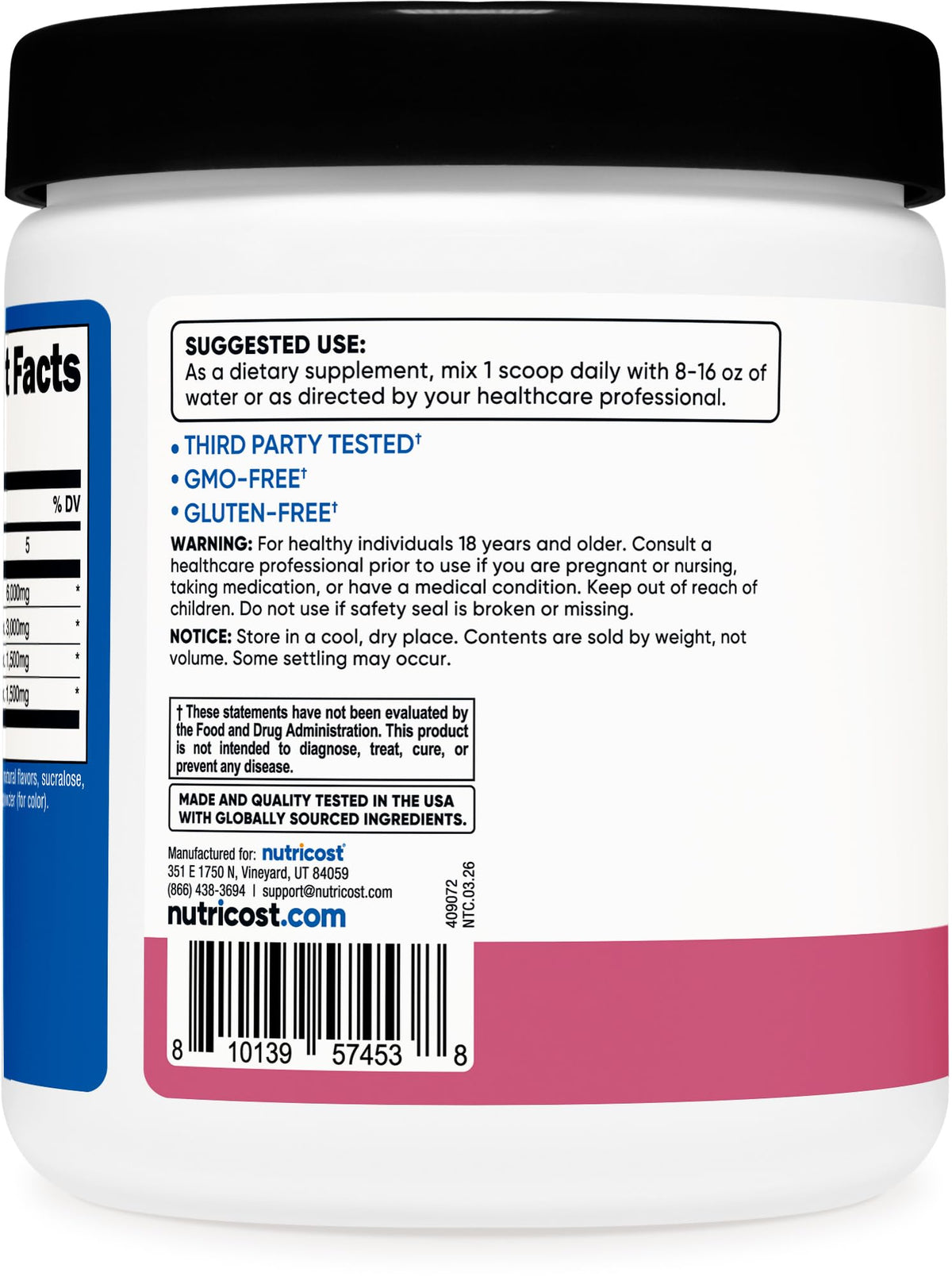 Nutricost Poudre BCAA 2:1:1 Goût Grenade-Goyave en gros plan de la texture