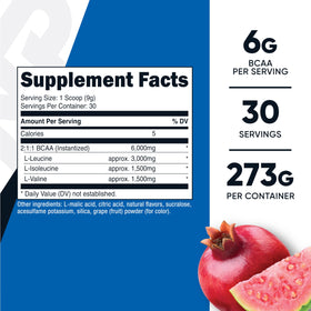 Nutricost Poudre BCAA 2:1:1 Goût Grenade-Goyave vue de côté