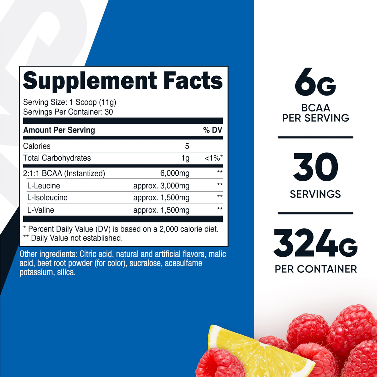 Nutricost Poudre BCAA 2:1:1 Saveur Citron Framboise vue arrière