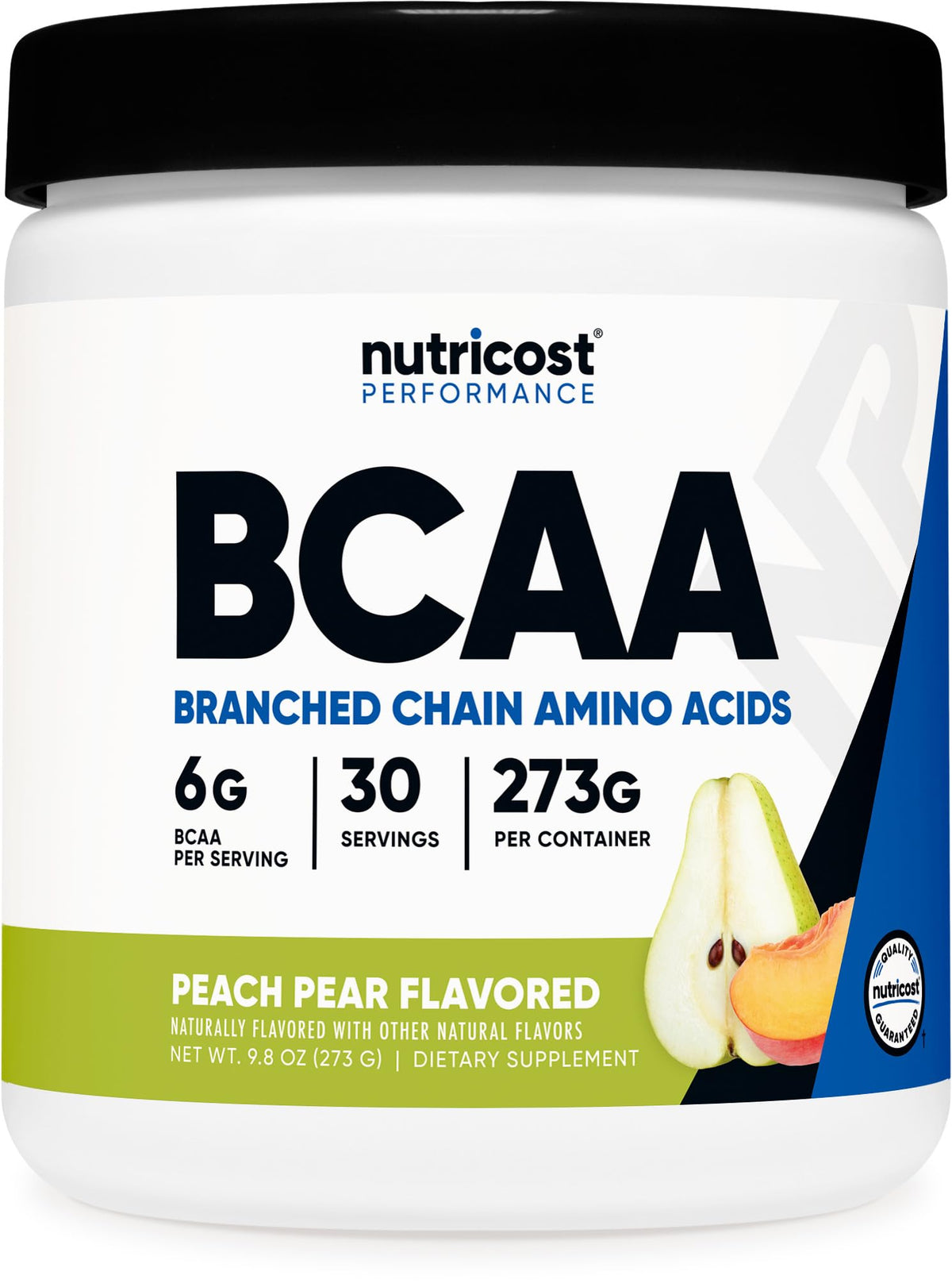 Nutricost Poudre BCAA 2:1:1 Saveur Pêche Poire 340g vue avant